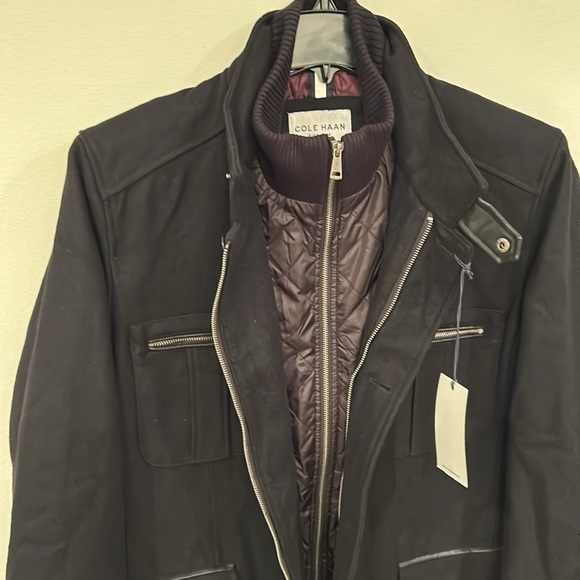 NWT COLE HAAN Men's Melton Jacket / Peacoat in black, sz Medium - Picture 8 of 12